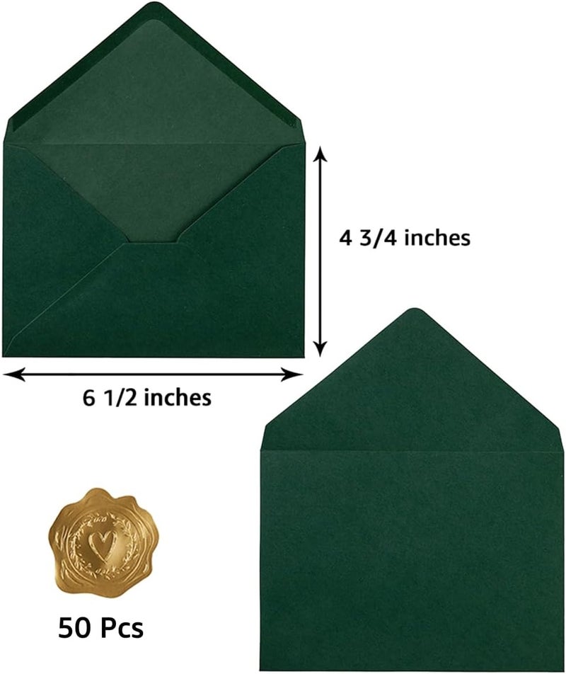 Toperd 50 Pack A6 Envelopes for 4 x 6 Greeting Cards, Birthday Party, Photos, Baby Shower and Wedding Invitation Cards, 6 1/2 x 4 3/4 Inches (Dark Green) - Image 2